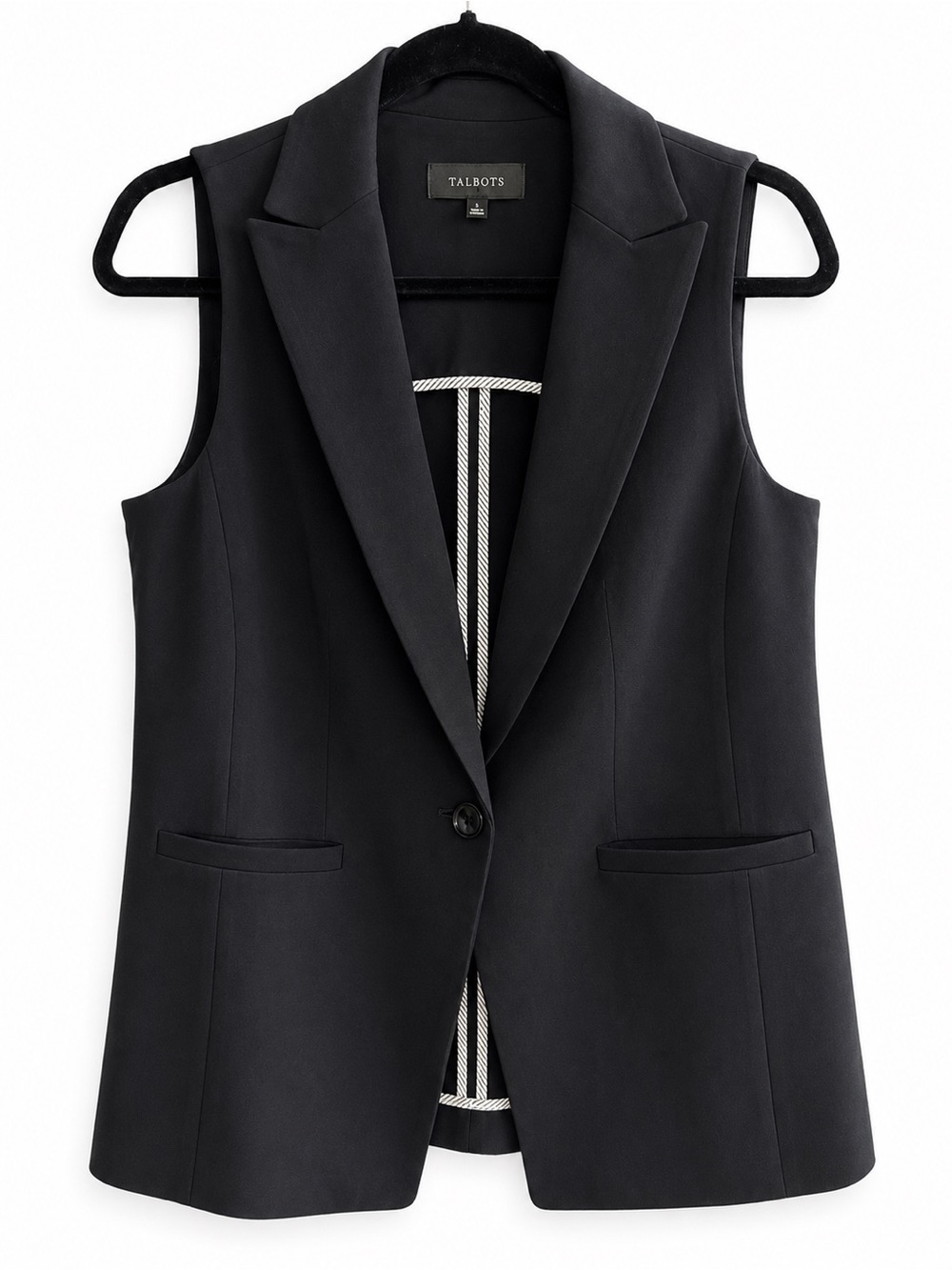 Talbots Black Sleeveless Blazer Vest One Button Tailored Career Corporate 6